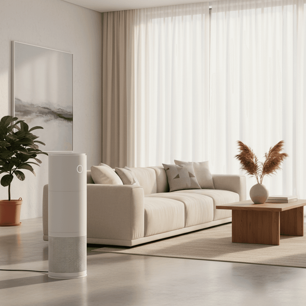 Déshumidificateur et purificateur d\'air dans un salon